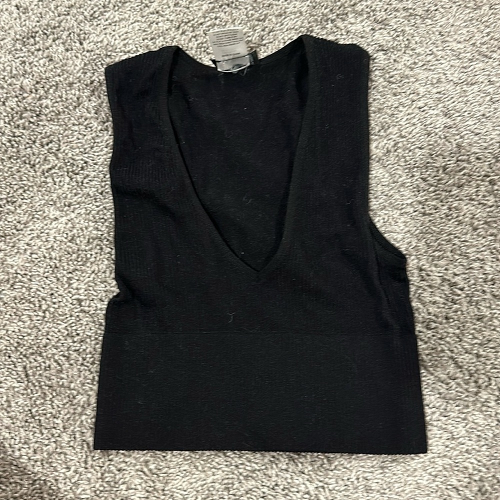 white fox cropped plunge neck top